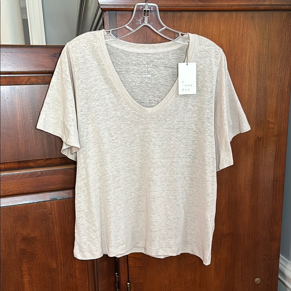 NWT A New Day Flutter Sleeve Burnout V-Neck Top
